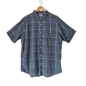 Weatherproof Vintage Linen Cotton Shirt Men's Blue Plaid XL Coastal Grandpa